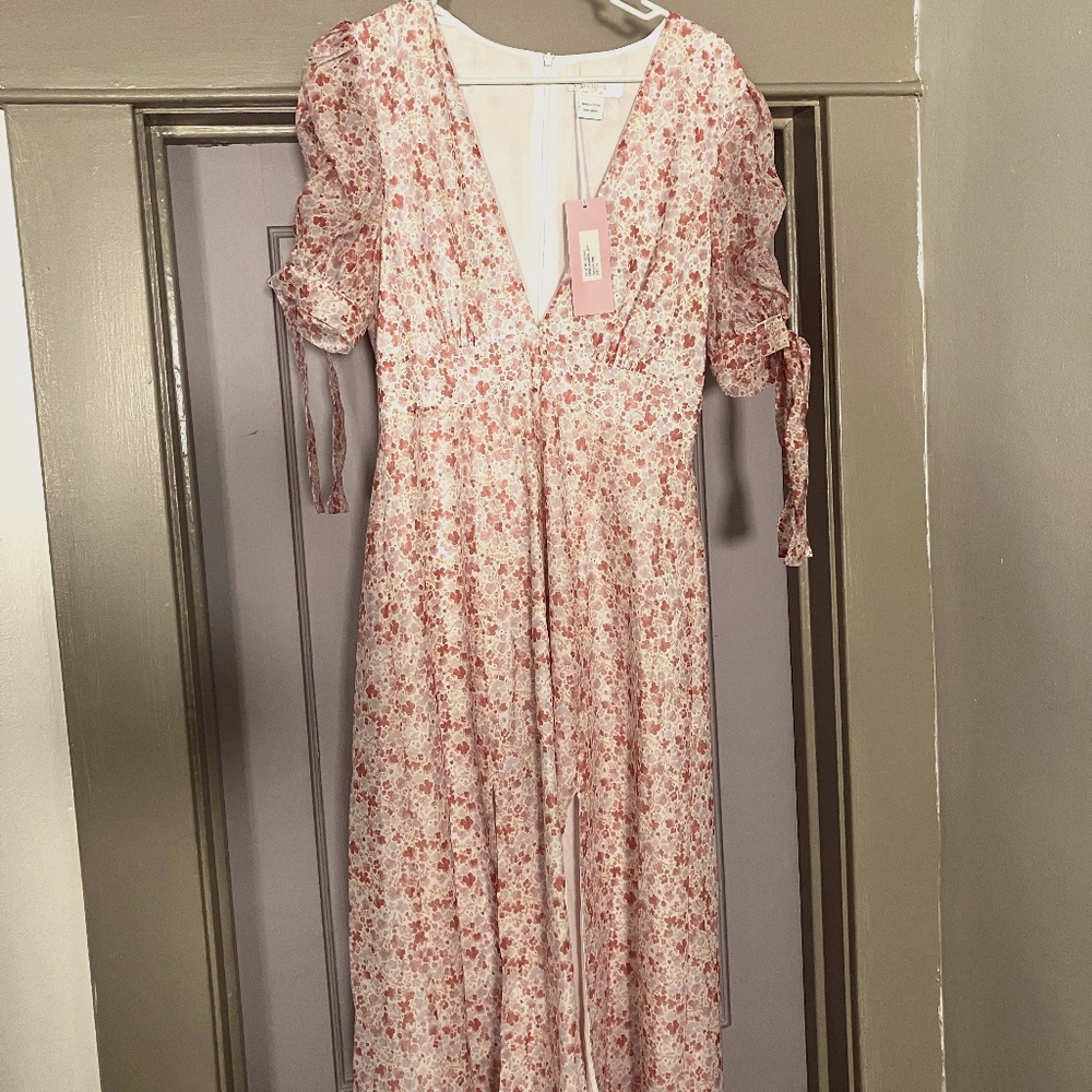 Collective The Label Floral Puff Sleeve Slit Midi Dress